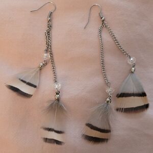Beautiful Double Feather Dangle Earrings